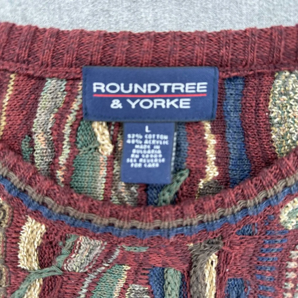 Vintage Roundtree & Yorke Coogi Cosby Style Textured Knit Sweater Mens Large